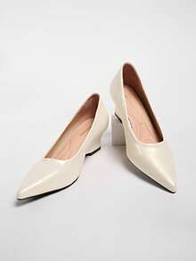 2026 法式尖头镂空搭扣高跟鞋，优雅显瘦女式工作鞋 - 米色 - 查看 6