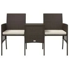 vidaXL Garden Sofa 2-Seater With Table And Stools Brown Poly Rattan - Yellow - View 4