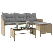 vidaXL L-Förmiges Gartensorfa Mit Tisch Und Kissen, Beige Polyratten - Beige - Visualizzare 4