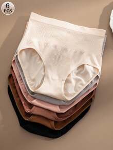 6pcs Comfortable Women's Seamless High Waist Briefs, Apricot Color - Nhiều màu - Xem 2