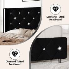 Twin/ Full/ Queen/ King Size Bed Frame With Wingback Headboard, Upholstered Bed Frame With Diamond Headboard And Footboard, Faux Leather Modern Bed Frame, Easy Assembly, Purple/ Blue/ Pink/ White/ Black/ Green - Black - View 4