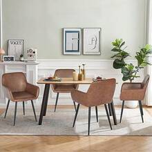 sillasFurnitureR Juego 2 Sillas Reposabrazos Cuero Sillas Cocina con Respaldo Cojín Cuero Asientos Modernos Ocio Mediados Sio con Patas Metal Resistentes Marrón - Cuero Marrn - Ver 2