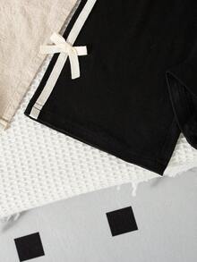 夏季女婴可爱休闲蝴蝶结印花白色圆领短袖上衣和黑色休闲长裤蝴蝶结套装 - 黑與白 - 查看 9