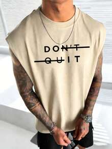 Zrgoth 男士休闲百搭英文标语印花背心，夏季 - 杏色 - 查看 2