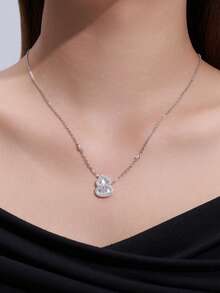 925纯银莫桑石钻石项链，女士款，低过敏性锁骨链，奢华简约吊坠，母亲节、情人节、订婚、婚礼、生日礼物，百搭晚宴时尚配饰 - 銀色 - 查看 3