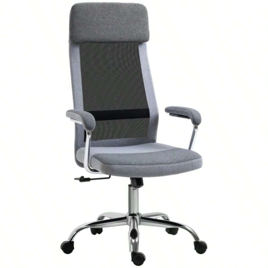 Ergonomic Mesh Office Chair, Height Adjustable With Headrest, Nordic Style, Light Grey/Black, 65 X 67 X 119-129 Cm - Dark Grey - View 1