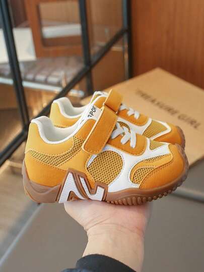 Kids' Color Block Design Fashionable Versatile Comfortable Soft Lining Anti-Slip Durable Breathable Unisex Casual Shoes, Hiking Shoes