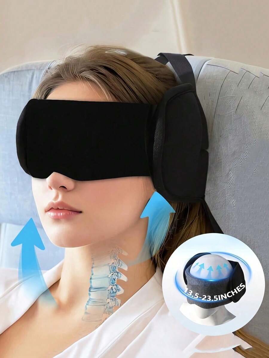 1/2pcs Travel Eye Mask With Head Support Strap, Airplane Neck Pillow With Microbeads, Adjustable Comfortable Travel Pillow, Travel Pillow And Eye Mask, Smooth Sleep Eye Mask - A - View 1