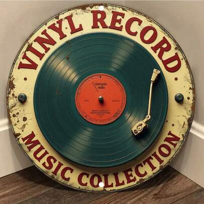 ✨1pc Vinyl Record Music Collection, Art Goes Beyond Paper, Creative 2D Decorative Metal Plate, Retro Minimalist, Artistic Styles, Suitable For Furniture, Office, Cafe, Study, Bedroom, Bar, Stores And More Scenes, Create A High-End Artistic Atmosphere, Pre-Drilled Holes, Random Hole Styles - Great Gift, Wall Decor Plaque | Retro Decor | Music Room Decor, Hole Pattern As Size Chart - No Frame Easy Hanging Decoration, Retro Kitchen Decor, 2D Flat Art, Pre-Drilled Holes, Random Hole Style - Metal Wall Art, Tin Signs, Vintage Metal Signs, Retro Wall Decor, Rustic Metal Art, Cool Metal Signs, Man Cave Decor, Garage Signs, Classic Metal Art, Unique Wall Art