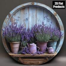 2D Flat Round Iron Decorative Plaque, Lavender Theme, Suitable For Bar, Kitchen, Cafe, Home, Office Decor, Holiday Gift, 2D Design, Random Hole Position - Multicolor - View 2