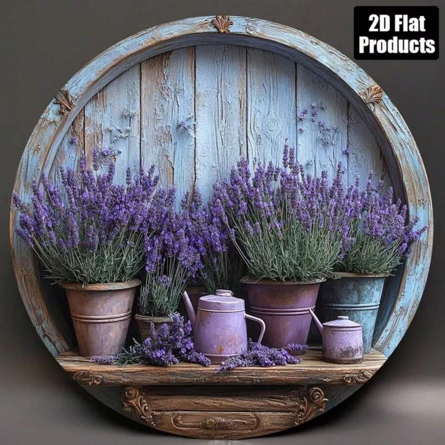 2D Flat Round Iron Decorative Plaque, Lavender Theme, Suitable For Bar, Kitchen, Cafe, Home, Office Decor, Holiday Gift, 2D Design, Random Hole Position