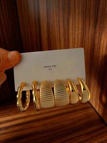 3-9 Pairs Luxury Thick Gold Hoop Earrings For Women, Low Allergy Thick Gold Earrings, Suitable For Valentine's Day, Mother's Day, Best Friend Gifts, Versatile Daily Wear - Gold - View 4