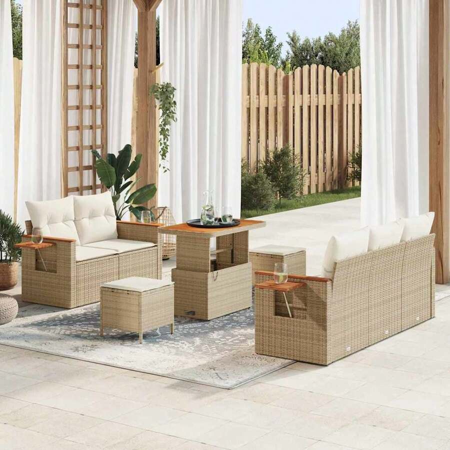 vidaXL 10-Teiliges Garten-Sofa-Set Mit Kissen In Beige Und Creme Poly-Rattan - Beige - Visualizzare 1