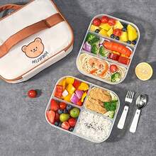 Caja de almuerzo rectangular de plástico portátil con asa, caja bento calentable en microondas, recipiente sellado a prueba de fugas para ensalada de frutas, recipiente de almuerzo con compartimentos de gran capacidad reutilizable, adecuado para que estudiantes y adultos lo usen en la escuela, la oficina, campamentos al aire libre, picnics, viajes, vuelta al colegio - Multicolor - Ver 3