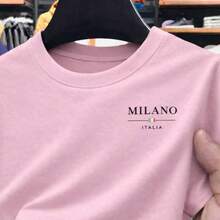 Women's Cropped T-Shirt "Milano Italia" Short Top, Short Sleeve, Round Neck, New Arrival, 100% Cotton - Màu Hồng baby - Xem 2