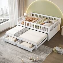 Bed Frames - White + Wood + 140cm*200cm - View 1