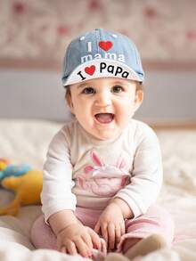 1pc Baby Summer Thin "I Love Mama/Papa" Embroidered Denim Baseball Cap, Fashionable & Cute Versatile Hat, Soft & Comfortable Sun Protection, Suitable For 1-2 Years Old Toddlers Outdoor Play And Daily Wear, Can Be Used As Holiday Gift - Multicolor - View 8