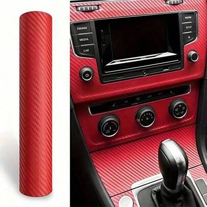 1pc Black/Red 3D Carbon Fiber Wrap Film, Car Body Color Change Film, 11.81in*50in Auto Customization 3D Carbon Fiber Sticker, Self-Adhesive Car Body & Interior Personalized Decoration Waterproof Scratch-Resistant Protection, Auto Accessories