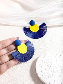 1 Pair Handmade Tassel Dangle Earrings, Bohemian Style Earrings - Patchwork Tassel Earrings - View 3