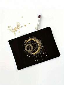 New Styles Sun Moon And Stars Printed Canvas Shoulder Bag,A Printed Black Tank Top Tote Bag And A Black Small Bag,Same Style Convenient Cosmetic Bag, Toiletry Bag And Clutch Bag,Valentine's Day Gifts - Multicolor - View 5