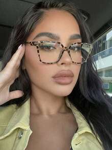 1pc Square PC Non-Prescription Glasses, Plus Size Leopard Print Retro Ins Fashion Eyewear Accessory, Non-Prescription - Multicolor - View 2