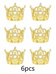 6件套合金迷你皇冠公主发箍，派对用品，派对礼品和装饰品，包含节日皇冠套装，婚礼发饰 - 多色+白鑽 - 查看 15