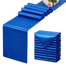 12 Pack Royal Blue Satin Table Runner 12x108 Inches Long, Silk-Like Smooth Table Decor For Wedding Prom Event Party - RoyalBlue - View 1