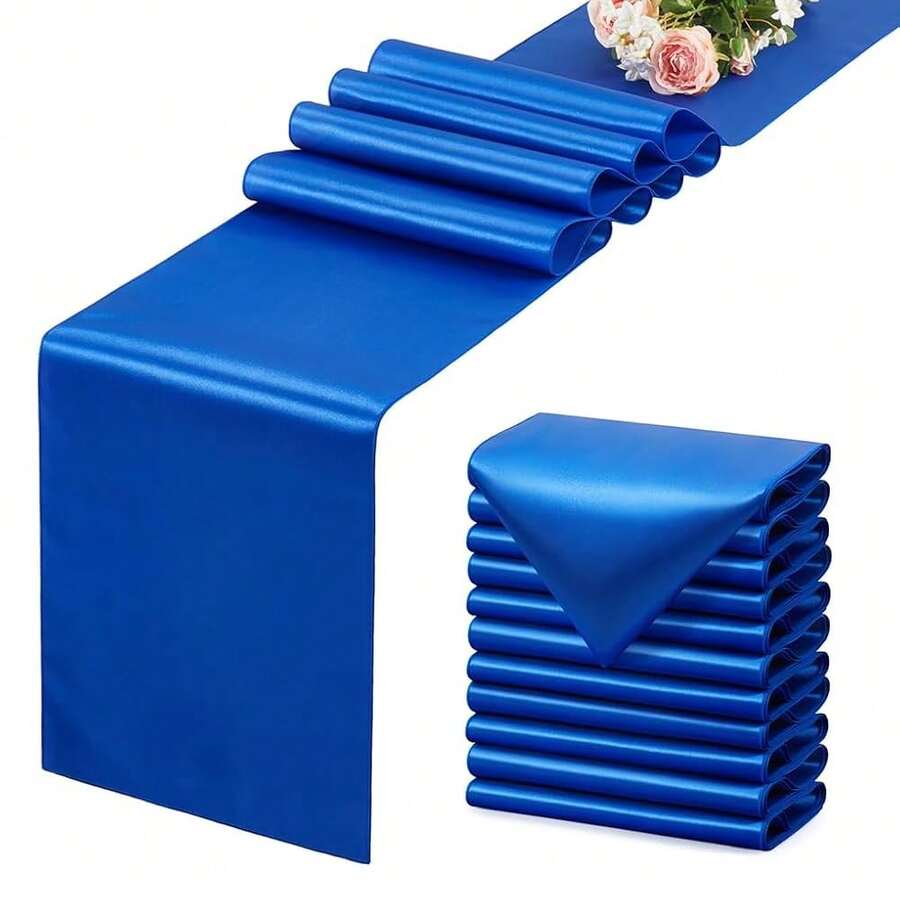 12 Pack Royal Blue Satin Table Runner 12x108 Inches Long, Silk-Like Smooth Table Decor For Wedding Prom Event Party - RoyalBlue - View 1