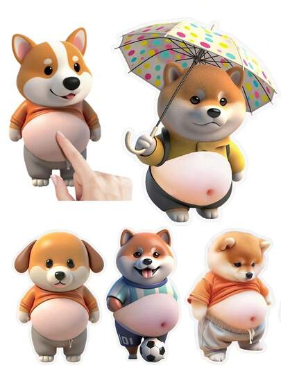 6套2片装3D柴犬肚皮贴纸，可爱小狗硅胶大肚皮贴，向日葵自粘磁性冰箱贴，家居装饰贴纸，适用于冰箱金属门、洗衣机、手机壳、笔记本电脑、办公桌，送给女性女孩的完美礼物
