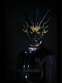 Adult Cosplay Funny Combo: Black & Gold Dragon Mask + Stethoscope, Essential For Holiday Costumes - Multicolor - View 2