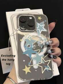 1pc Lucky Star Pattern Transparent Magnetic Phone Case, Couples Phone Case For Valentine's Day, Compatible With IPhone 17 Pro Max/16 Pro Max/15 Pro Max/13/15/16/17 Pro/14/11, Fashionable Transparent Lucky Star Pattern Magnetic Phone Protective Cover - Clear - View 2