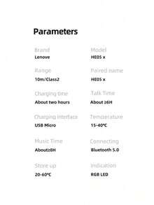 Lenovo HE05 X 1pc Bluetooth Earphones Earphone Waterproof Earplugs HIFI Sound Magnetic Neckband Headset Sports Headphone Chinese packaging - 黑色 - 查看 8