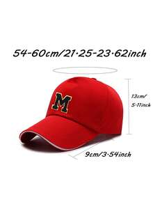 1顶女士个性化A-Z字母拼接棒球帽，长帽檐防晒帽，可调节透气休闲运动帽，适合户外和日常佩戴 - 紅色 - 查看 11