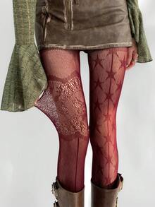 AB Hollow Lace Pantyhose, Ultra-Thin Mesh Gray Stockings, Star Gray Fishnet Tights For Women - Multicolor - View 14