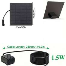 1 件太阳能喷泉泵套件，1.5W 150L/40gal/H，2.5W 220L/58gal/H 户外喷泉泵，独立泵和太阳能电池板，更易于安装和使用，11*11cm/15.5*15.5cm 太阳能电池板，3 个连接器 8 个喷嘴，最大升程 70cm，适用于鸟浴池、池塘、花园、鱼缸 - 太阳能供电，无需电池，塑料材质 - 黑色 - 查看 3