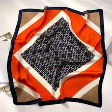 1pc 27.56 Color Contrast Printed Square Scarf, Thin Satin Women's Neck Scarf, Mature Style Headscarf - 彩色 - 查看 2