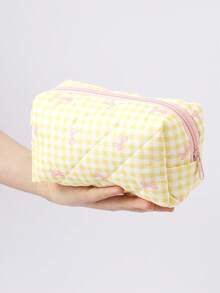1 pieza Estuche de lápices elegante con diseño de lazo a cuadros rosa, bolsa de almacenamiento de papelería para estudiantes, decoración de escritorio y artículo esencial para oficina, imprescindible para volver a la escuela - Una pieza - Ver 7