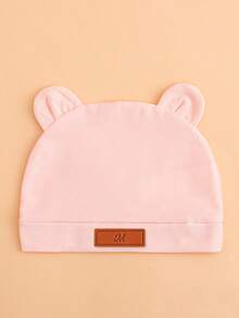 1pc Baby Pink 26 Letter Leather Label Beanie Hat, Cute & Fashionable, Comfortable Stretchy Soft, Suitable For Newborn Babies Spring/Summer Daily Wear And Outings, Great As Birthday Gift - Pink - View 13