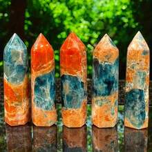 1pc Unique Blue Apatite Combined With Sunstone In A Crystal Tower Form - A Natural Gradient From Orange To Blue, Perfect For Home Decor. This Elegant Column Makes A Great Tabletop Decoration For Occasions Like Christmas, Valentine'S Day - Multicolor - View 13