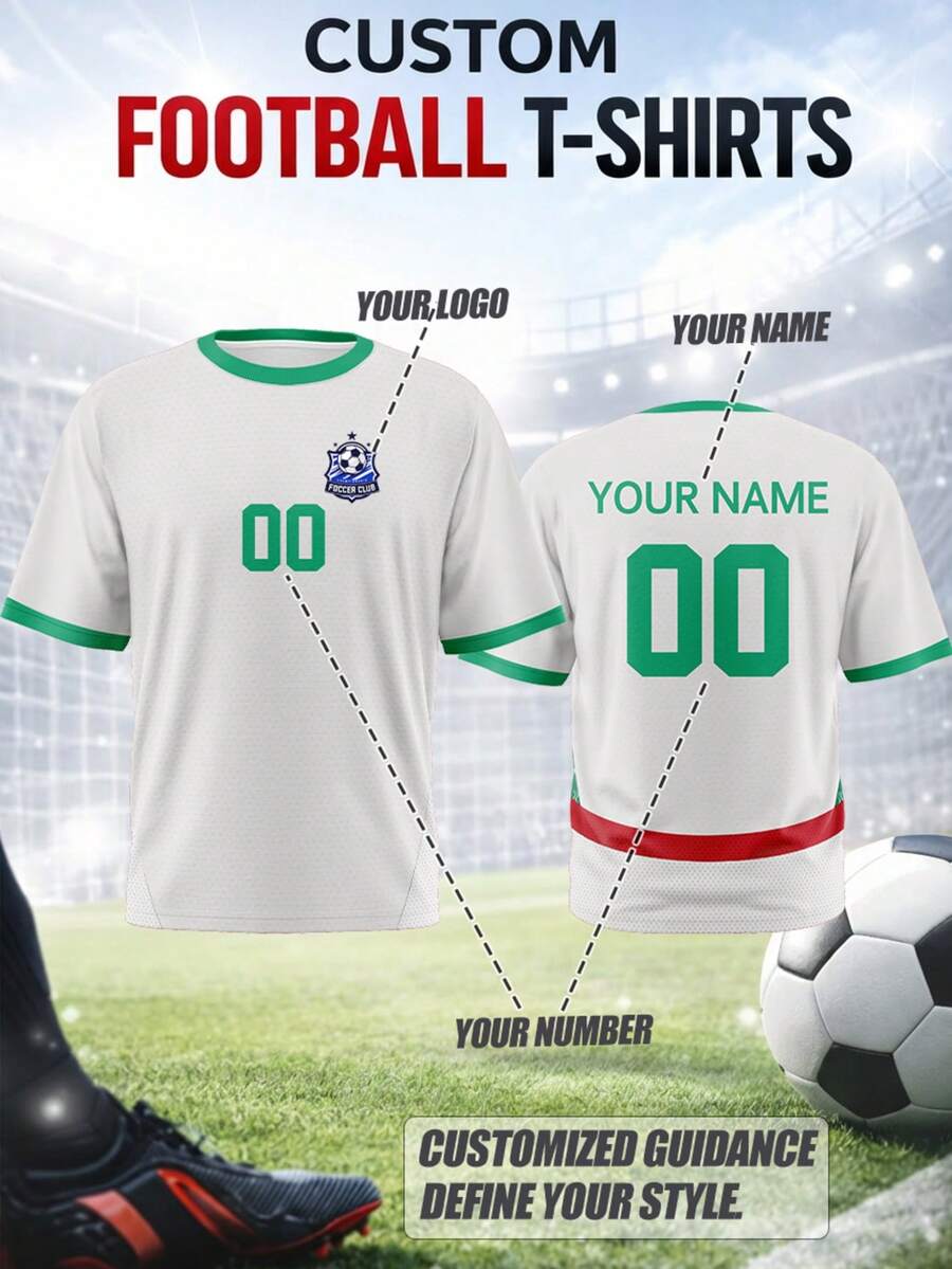 Große Größen Herren Fußball T-Shirt zum Personalisieren, mit Name, Nummer, Logo, Teamabzeichen oder Sponsor bedruckbar, Marokko, atmungsaktiver schnelltrocknender Stoff, geeignet für Teamspiele, Training, Sport, Freizeitbekleidung, Anfeuern, Geschenke, modisch für Frühling/Sommer Sportssaison - Verschiedenfarbig - Übersicht 1