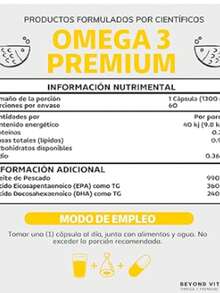 Omega 3 Premium 1000mg | Aceite de Pescado como TG | Alta Pureza y Concentración con Certificados Internacionales | Suplemento Alimenticio Beyond Vitamins - 60 cápsulas - Amarillo - Ver 3