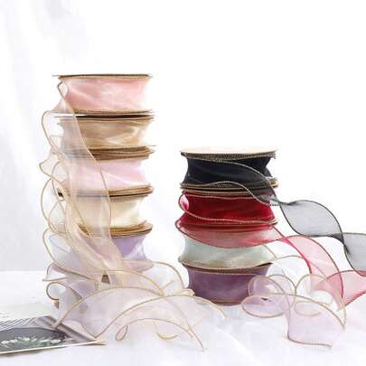 Lace Trim Rhinestone Ribbon, Sweet Dreamy Tulle Organza - Suitable For Packaging Decoration, Valentine's Day, Wedding, Birthday, Bouquet