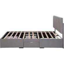 Upholstered Velvet Bed 160 X 200 Cm, Slatted Base, Headboard, 4 Drawers, Grey - Grey - View 11
