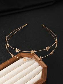 1pc/2pcs Double Layer Star Zinc Alloy Versatile Cute Headband, Bohemian, Valentine's Day, Ethereal, Sweet Minimalist Hair Accessory - Multicolor - View 3