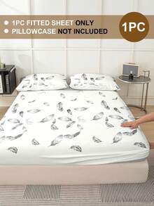 1件羽毛印花超柔软床笠 - 仅含床垫保护套，可机洗，适合北欧、极简、梦幻、卡通、INS风等多种风格，提升卧室时尚感，多种尺寸（特大/大号/标准双人/单人），适用于家庭/宿舍/公寓/客房/度假租赁及送礼。 - 彩色 - 查看 2