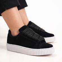 Tenis Feminino Casual Confortavel Camurca Resistente Sola Antiderrapante Ideal para Ocasiões - Preto - Visão 5