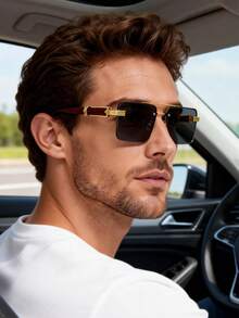 一副黑色方形半框菱形镜腿眼镜，复古独特时尚高端男女通用款，适合驾驶、街头摄影、度假、派对、日常佩戴 - 黑色 - 查看 2