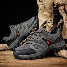 加大码男士徒步鞋，户外登山鞋，登山运动鞋，双层抓绒+TPR鞋面，系带防滑橡胶鞋底，适合户外徒步、狩猎等各种活动，四季皆宜 - 灰色 - 查看 3