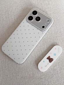 1pc Minimalist Star Polka Dot Phone Case With Cute Bear Stand - Compatible With 11/12/13/14/15/16 Pro/17 Pro Max, Valentine's Day Gift - White - View 3