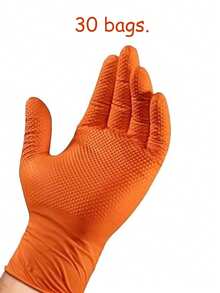 30 sztuk dwustronnych, bezpudrowych, bezlateksowych i bezwypadkowych rękawic ochronnych o grubości 10 mil, z wytłoczonym wzorem w romby, odpowiednich do konserwacji maszyn przemysłowych, czyszczenia, tatuowania i innych zastosowań. Wytrzymałe, jednorazowe, czarno-pomarańczowe rękawice robocze z nitrylu, dostępne w wielu rozmiarach, profesjonalne rękawice ochronne do użytku domowego. - Rękawice konserwacyjne. - Zobacz 11